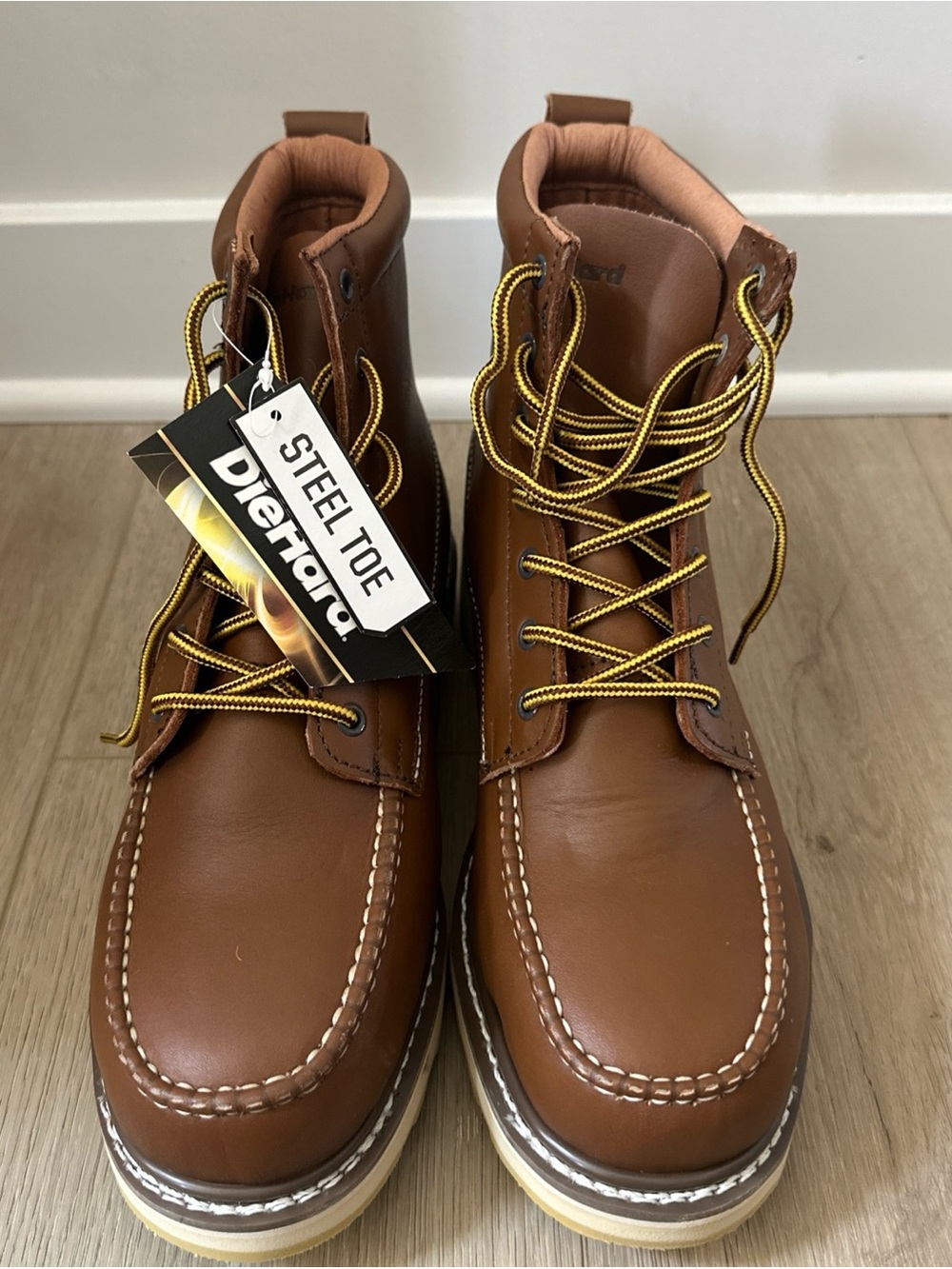 Vtg Sears DieHard SureTrack 6" Steel Toe Moc Toe Leather Work Boots Brown NWOB